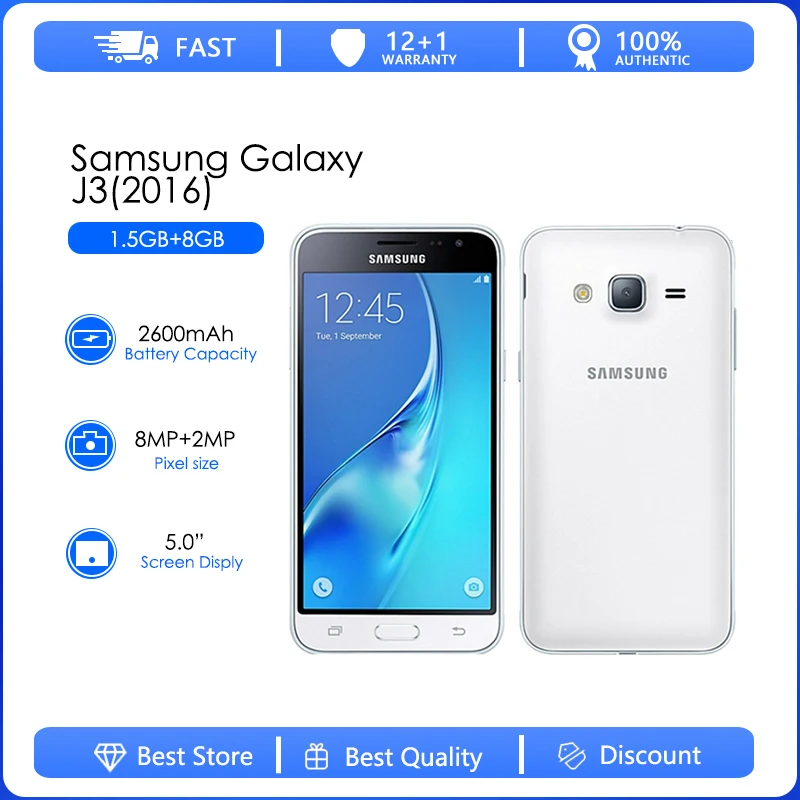 Samsung Galaxy J3 (2016) J320F Refurbished-Original Cell Phone J320G Ouad Core One Sim 2GB RAM 5.0 Inch Touch free shipping