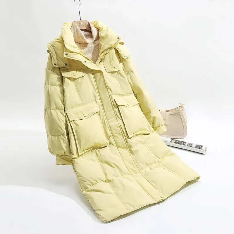 Женская Стеганая куртка средней длины теплая парка на хлопковом наполнителе с