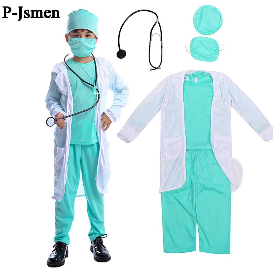 

P-Jsmen Surgeon Costume Cosplay Children Kids Boys Girls Hospital Doctor Work Uniform Coat Medical Theme Cosplay Costume