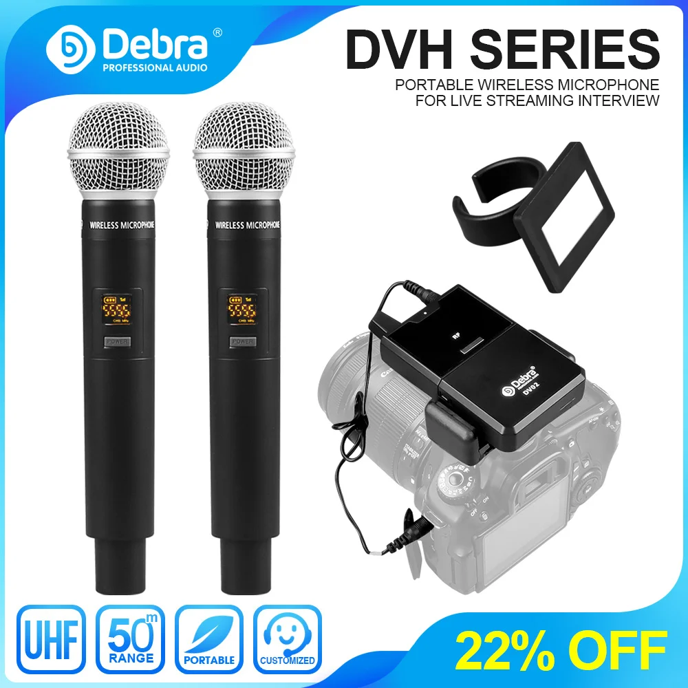 

Debra DV UHF Wireless Handheld Mic with Monitor Function Support Custom Content Card For Live Recording Interview