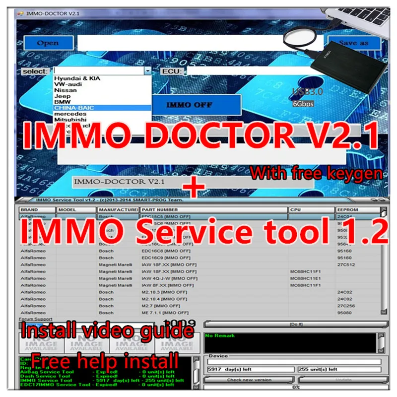 

2023 hot sell Immo Doctor V2.1 with free keygen+ Edc 17 Immo Service Tool V1.2 Immo Off DPF EGR DTC Remover Software for sim2k..