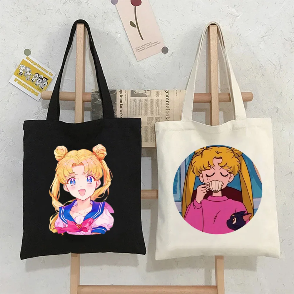 

Anime Kawaii Sailor Moon Cute Tsukino Usagi Canvas Shoulder Bag Tote Bags Women Shopping Bag Reusable High-capacity Handbags