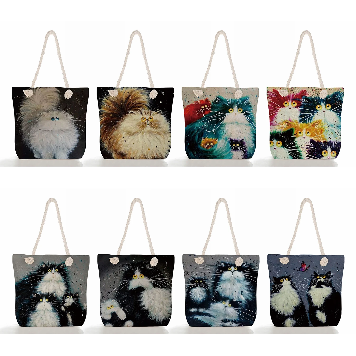 

Женская Повседневная Сумка-тоут, складная вместительная уличная сумка для покупок с мультяшным принтом кота, Льняная сумка на плечо