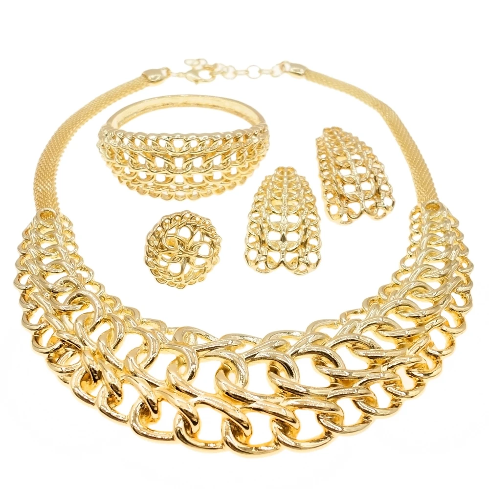 

Итальянское позолоченное искусственное изысканное распыленное полое ожерелье женское свадебное украшение золотой комплект ювелирных изделий в дубайском стиле Gift