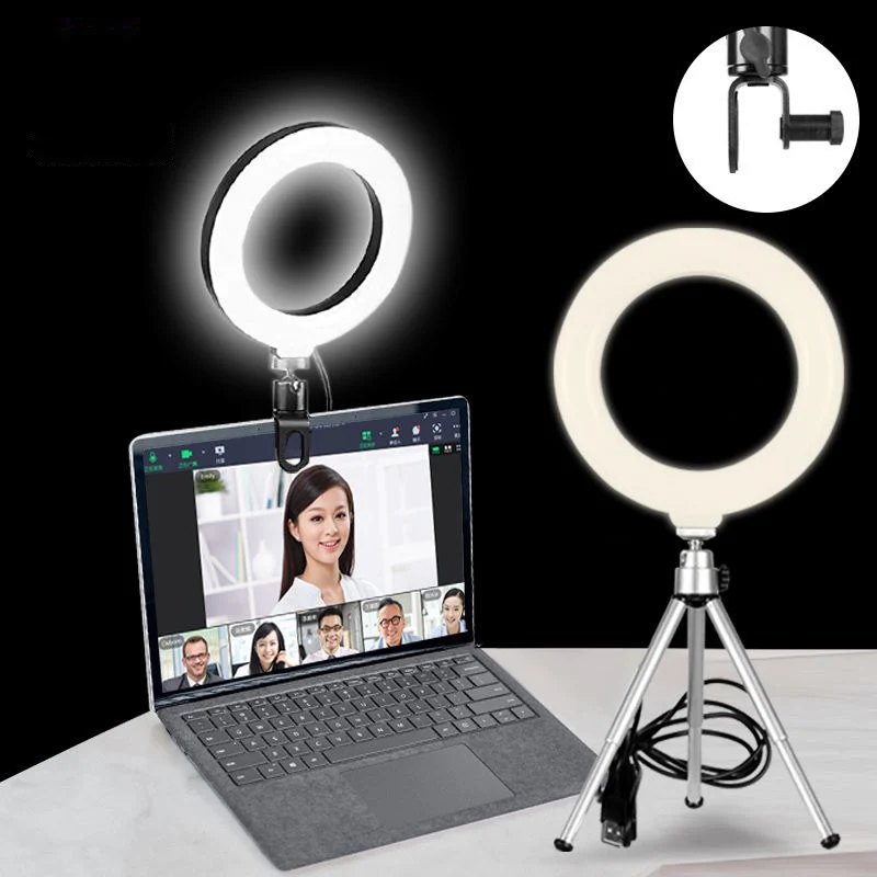 Computer Ring Light Streaming with Desk Mount Stand-16cm Desktop LED Circle Light 1/4