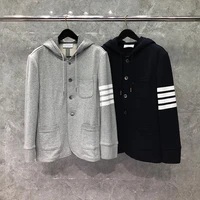 tb tnom male suit autunm winter man boutique jacket fashion brand blazers cotton 4 bar loopback hooded coat tb formal suit