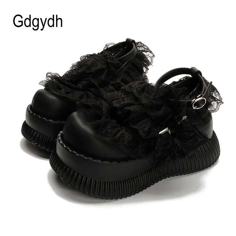 Gdgydh Womens Platform Mary Jane Fashion Lace Y2K Style Buckle Strap Versatile Lolita Shoes For Women Thick Bottom Cute Comfort
