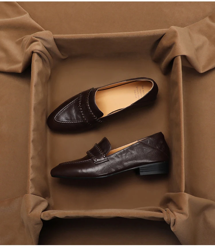 Фото Женские летние универсальные лоферы SHOEBOX Retro из мягкой овечьей кожи, низкие кожаные туфли на толстой подошве для повседневной носки №4