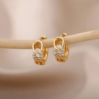 punk zircon geometric link chain hoop earrings for women couple stianless steel small circle earrings fashion jewelry 2022