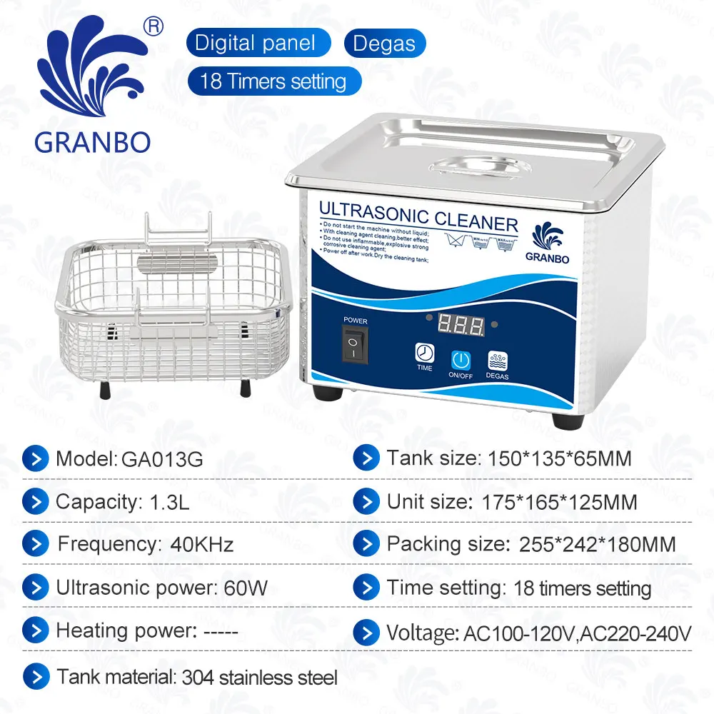 

Ультразвуковой очиститель 1,3 л, 60 Вт, ультразвуковой очиститель ювелирных изделий для очков, звуковая цифровая панель с дегазацией для очков, ювелирных часов