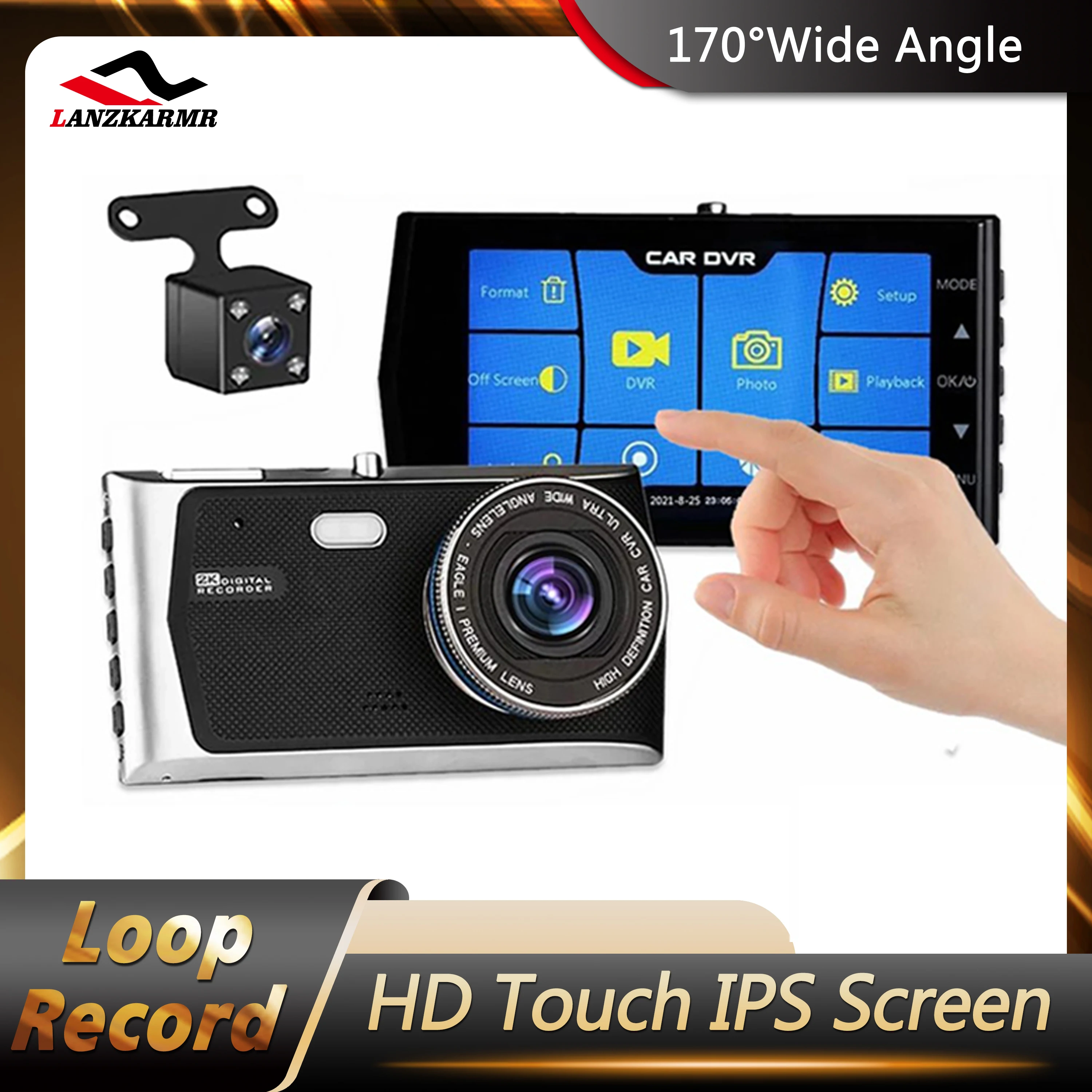 

Dascham 1080P 4.0 Inch HD Touch IPS Screen 170° Wide Angle Gravity Sensor Loop Record High-Sensitivity Lens Rear Cameras