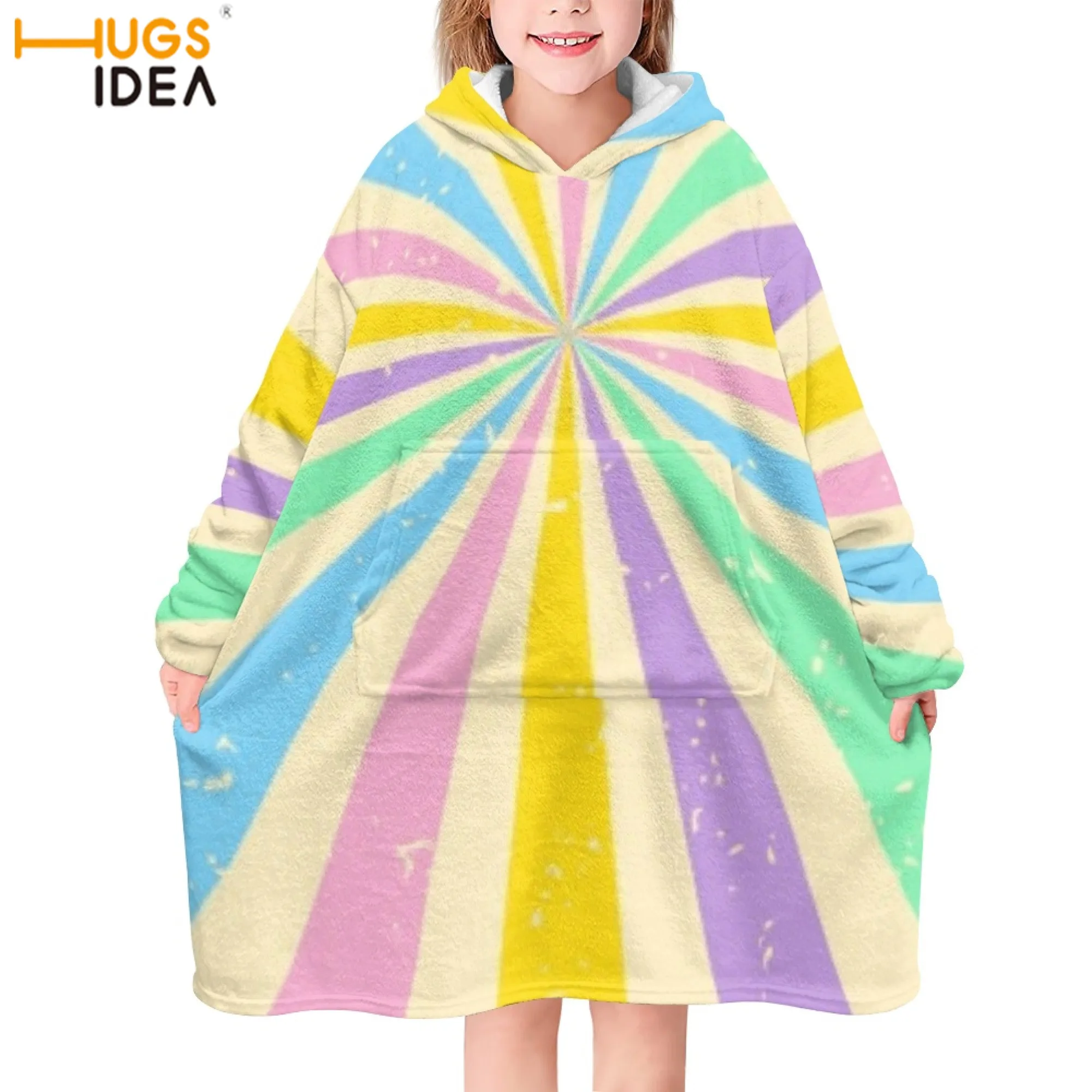 

HUGSIDEA Kids Casual Hooded Blanket Colorful Windmill Swirl Design Practical Premium Hand Washable Soft Plush Hoodie with Pocket