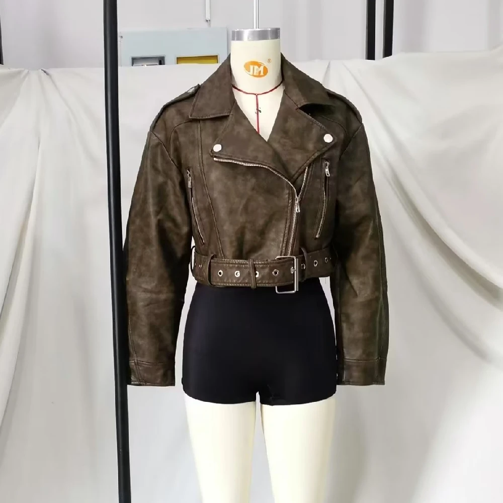 

BM&MD&ZA 2022 Autumn and Winter New Women's Retro European and American Style Gradient Short Imitation Leather Jacket 4341816