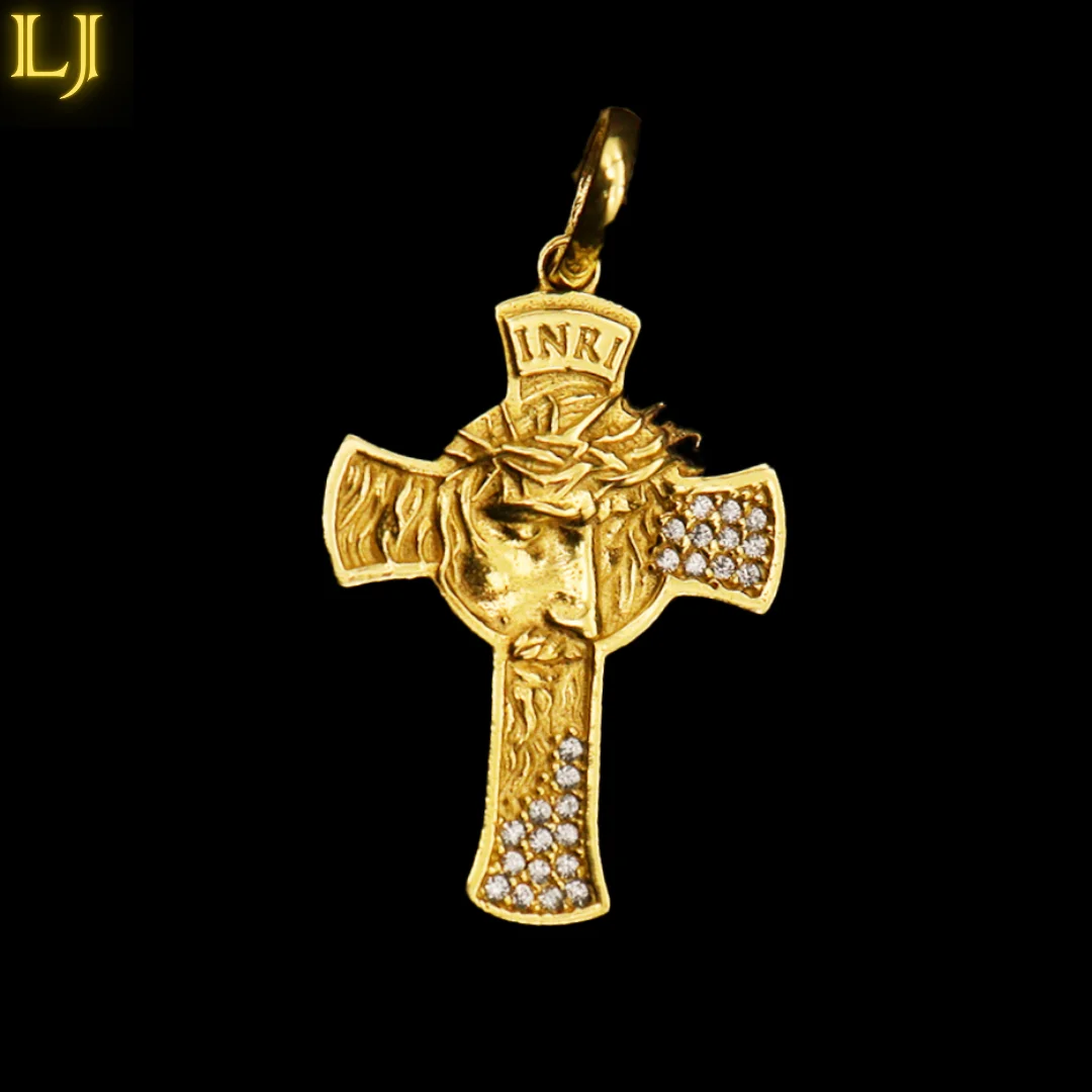 

Ancient Coin Pendant®Cross studded with 3D Christ's Face-Eternal guarantee in color! Gold identical to 18K Gold