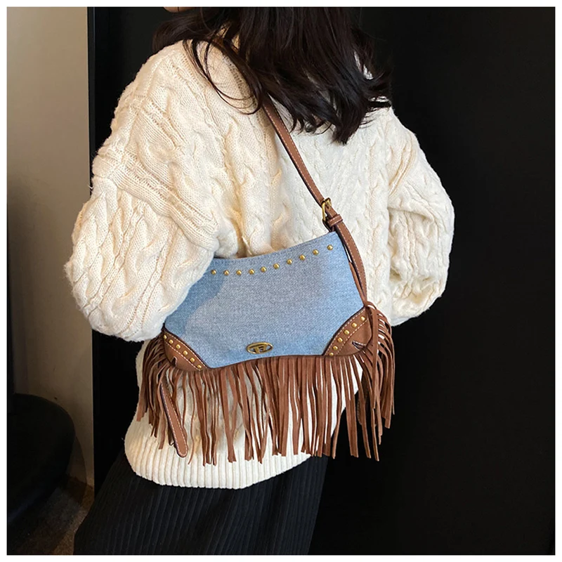 

Women's Fashion Handbags Retro Plaid PU Leather Shoulder Underarm Bag Casual Women Tassel Hobos Handbags