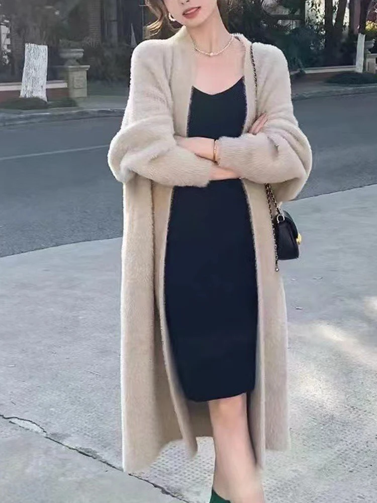 Зимний мягкий теплый Женский вязаный Пушистый кардиган с длинным рукавом