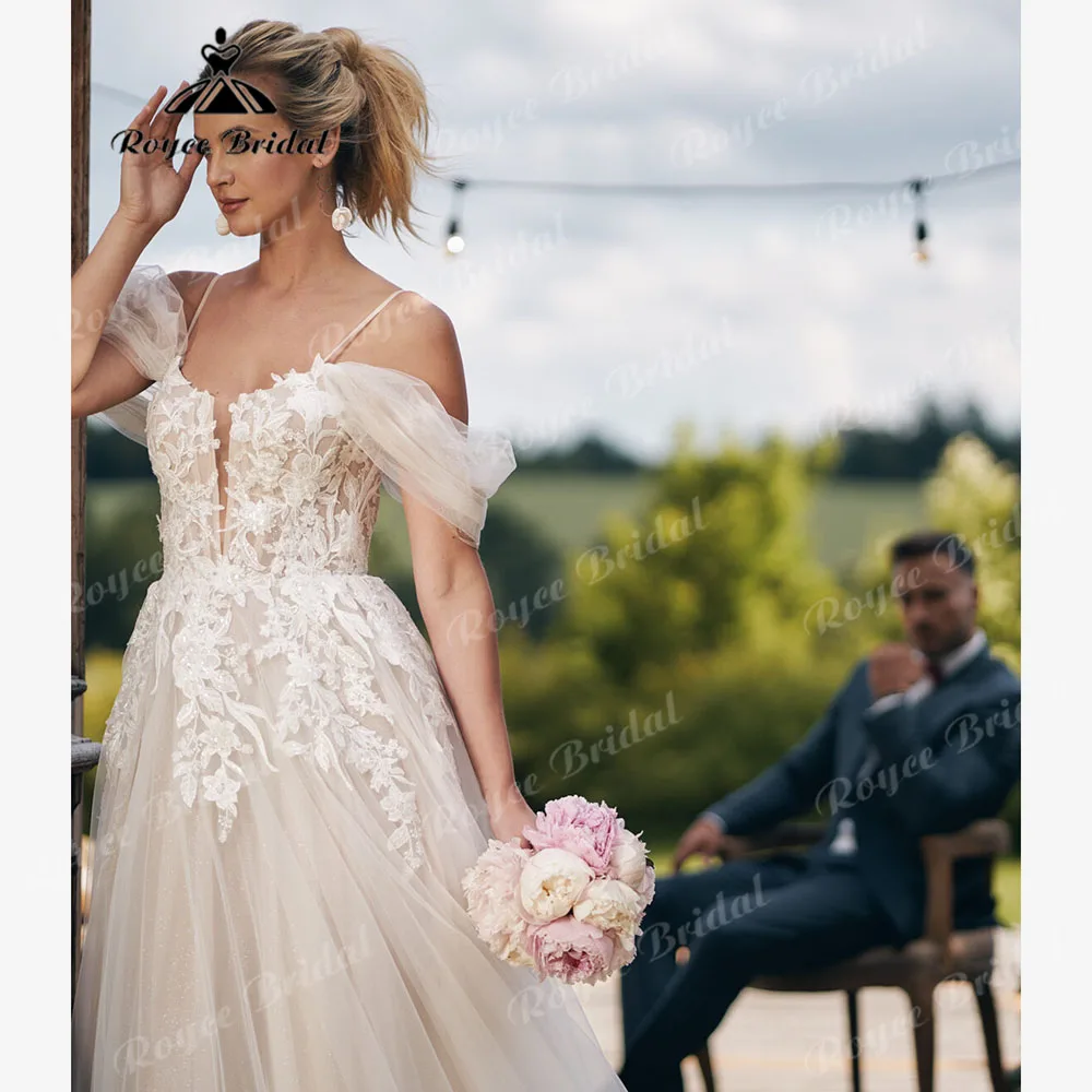 Женское кружевное платье в стиле бохо Пляжное свадебное на бретелях-спагетти с