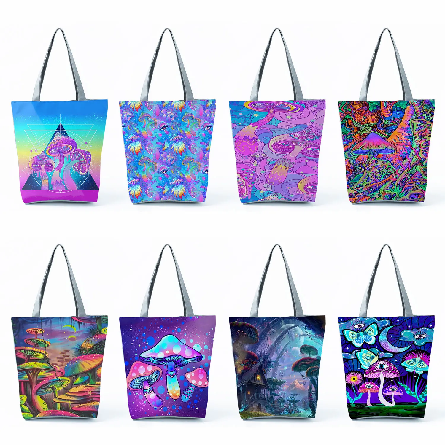 

Многоразовые сумки для покупок, модная красивая вместительная сумочка на плечо с психоделическим рисунком грибов, мандалы, Женский тоут