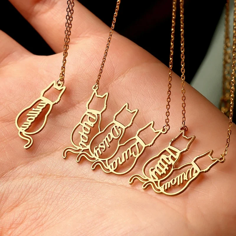 Ожерелье с именем животного кошки позолоченное 18 карат персонализированная