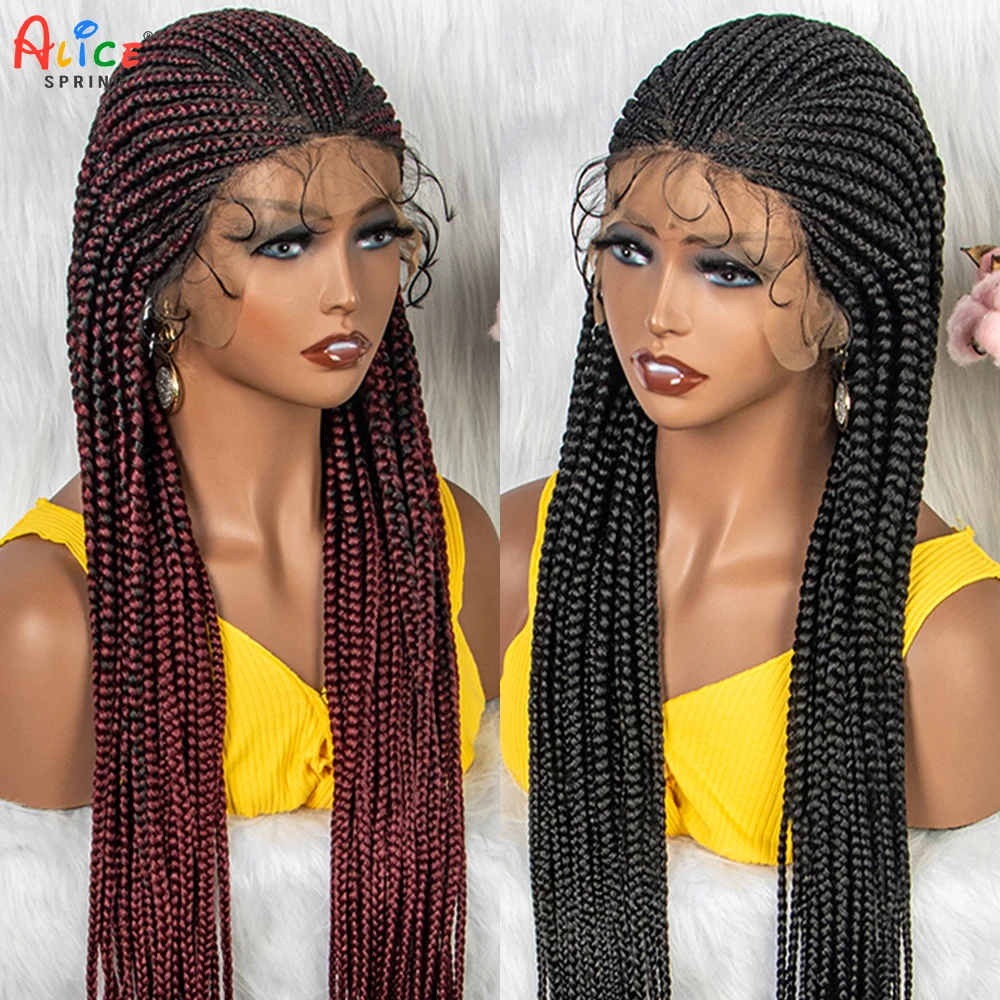 Box Braided Wigs Synthetic Lace Front Wig 34 Inches Long Cornrow Synthetic Braids Hair Baby Hair For Black Women With Gift