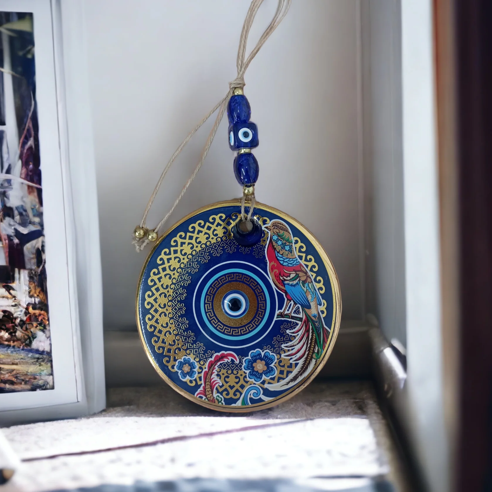 Позолоченная летящая птица цветок и сглаза украшение для стен из бисера