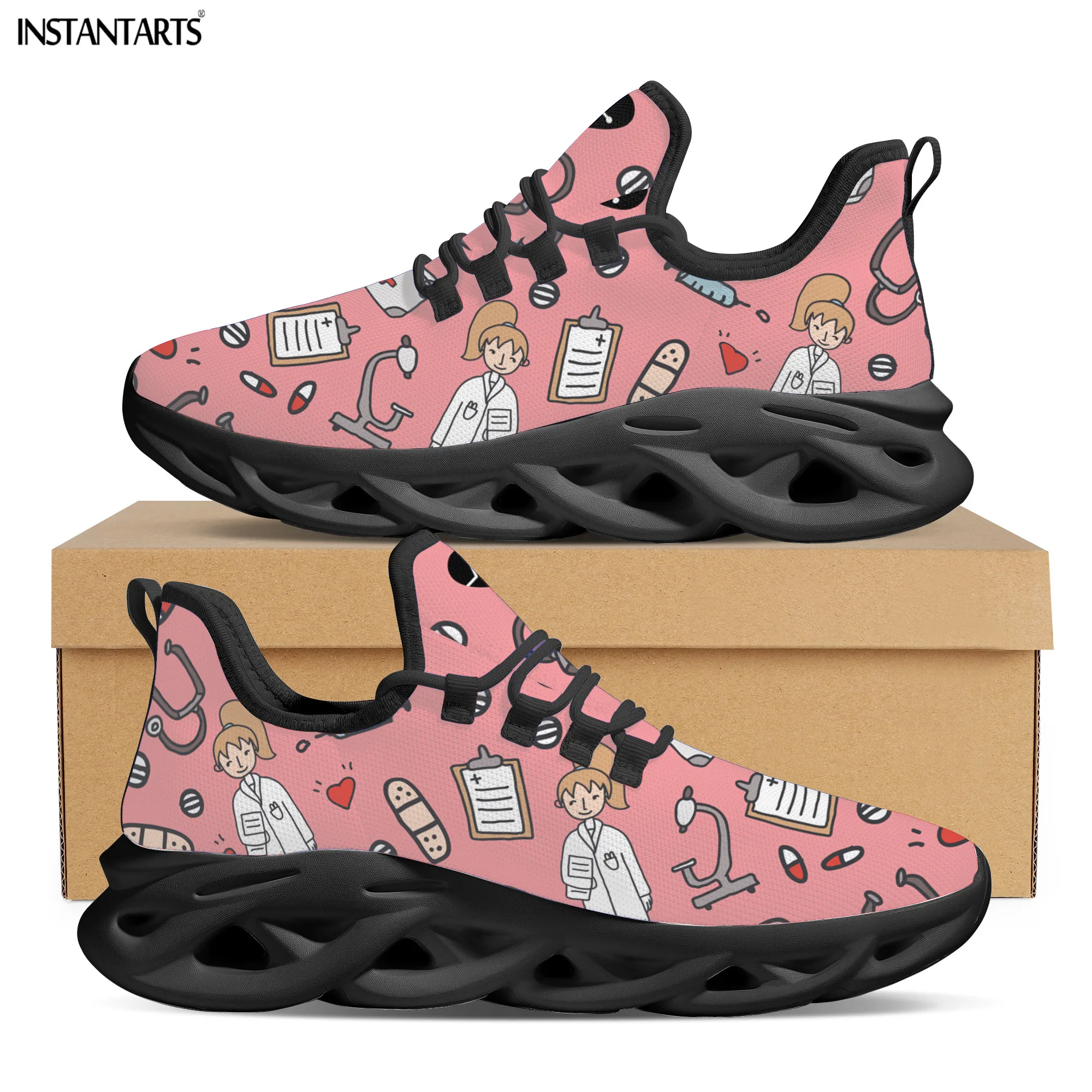 

INSTANTARTS Cartoon Nurse Pattern Women Running Shoes Popular Fashion Leisure Lightweight Flex Control Sneakers for Young Ladies