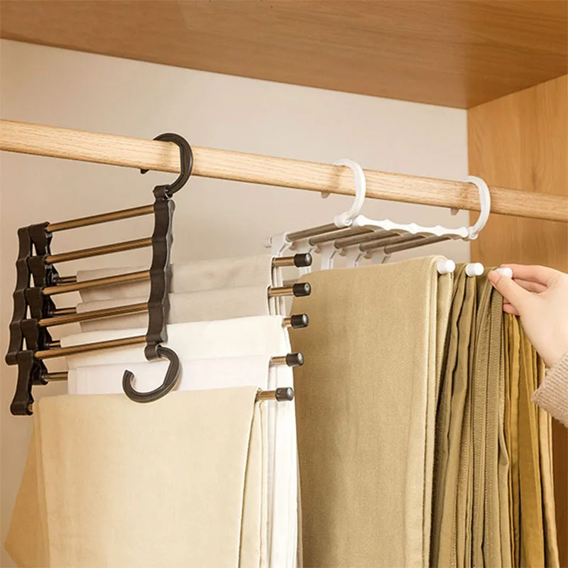 

Newest Fashion 5 in 1 Pant rack shelves Stainless Steel Clothes Hangers Multi-functional Wardrobe Hot Sale Magic Hanger 2021