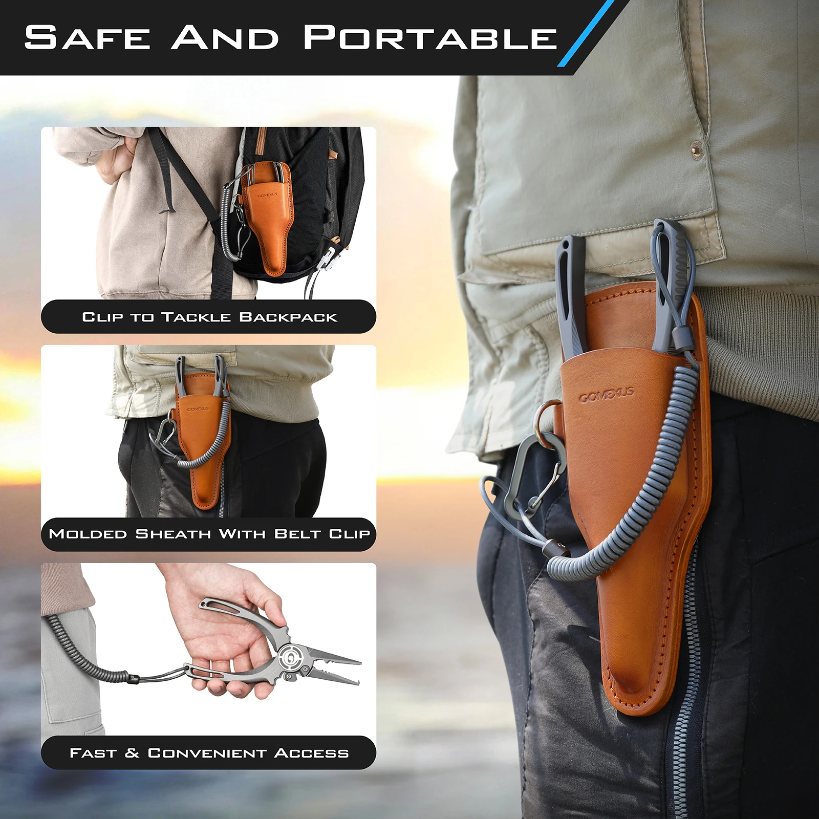 Кожаный чехол Gomexus для плоскогубцев с зажимом ремня и D-образным кольцом