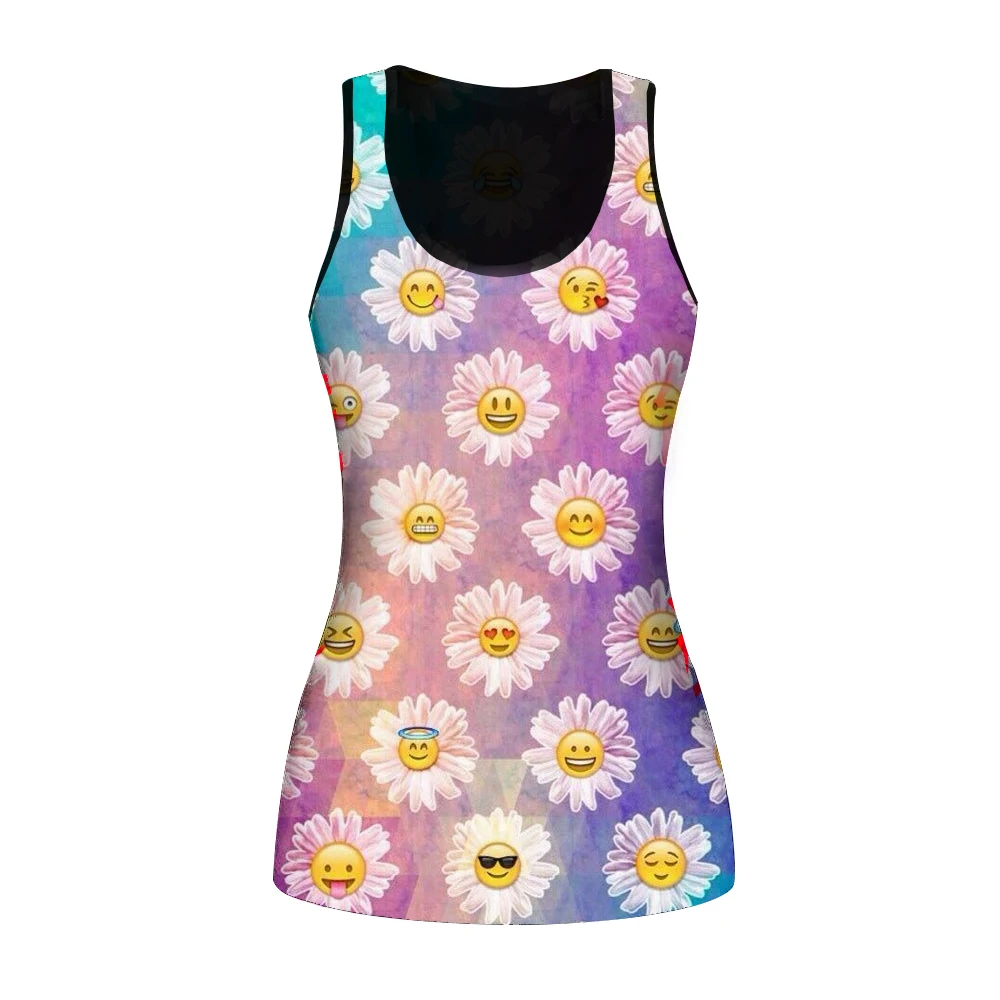 

Summer Women's Floral 3D Printing Yoga Vest Quick Dry Gym Running Fitness Vest Girls High Elastic Sleeveless T-Shirt