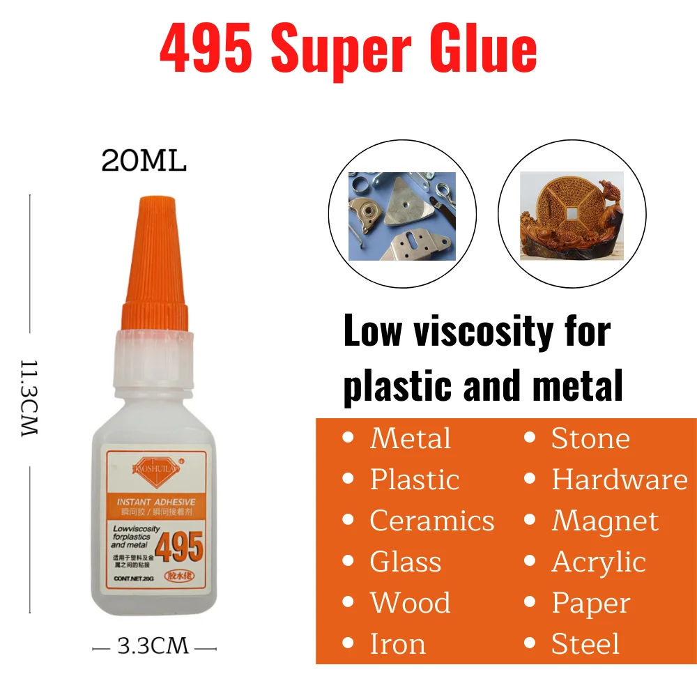 

20ML Jiaoshuilao 495 Transparent Quick-drying Super Glue Bonding Hard Plastic Cermet Wood PVC Rubber Instant Adhesive