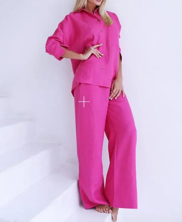 Женские комплекты из 2 предметов блузка и длинные брюки ярко-розового синего