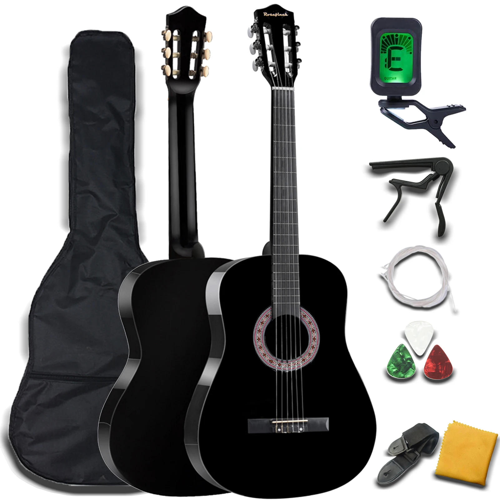 

Rosefinch Classical Acoustic Guitar 30/39 Inch 3/4 4/4 Full Size for Beginners Child Adult Adulte Starter Bundle (30''/39'')