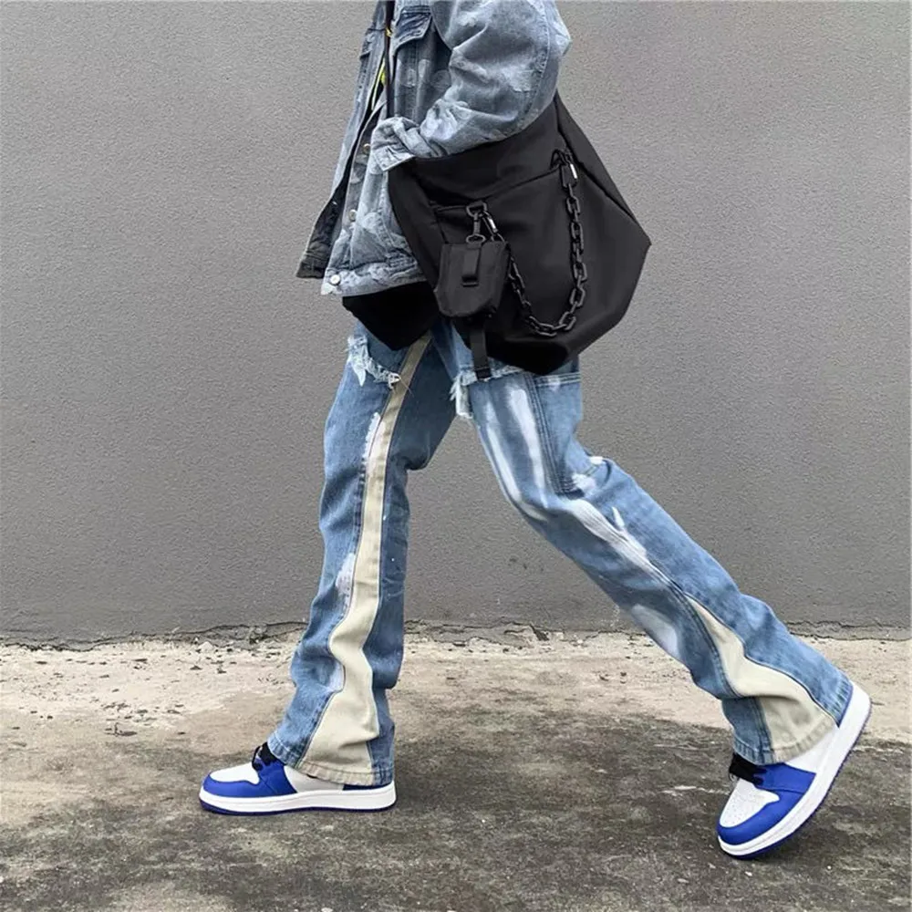 Tie Dye Men's Jeans Baggy Pants 2022 Trends Clothes Splicing Flared Women's Youth Hip Hop Streetwear Trousers Casual Trendyol