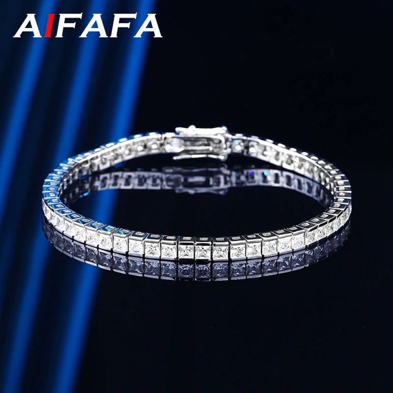 

AIFAFA Sparkling High Carbon Diamond Tennis Bracelet Square Gemstone 100% 925 Sterling Silver Jewelry Women Men Wholesale