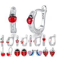 2022 fashion jewelry christmas stud earrings animal ladybug clover heart 925 sterling silver small earrings for women kids girls
