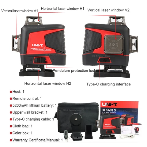 Лазерный уровень UNI-T LM573LD LM575LD LM576LD E, профессиональный инструмент для лазерного выравнивания 360, лазерный уровень с 12 16 линиями