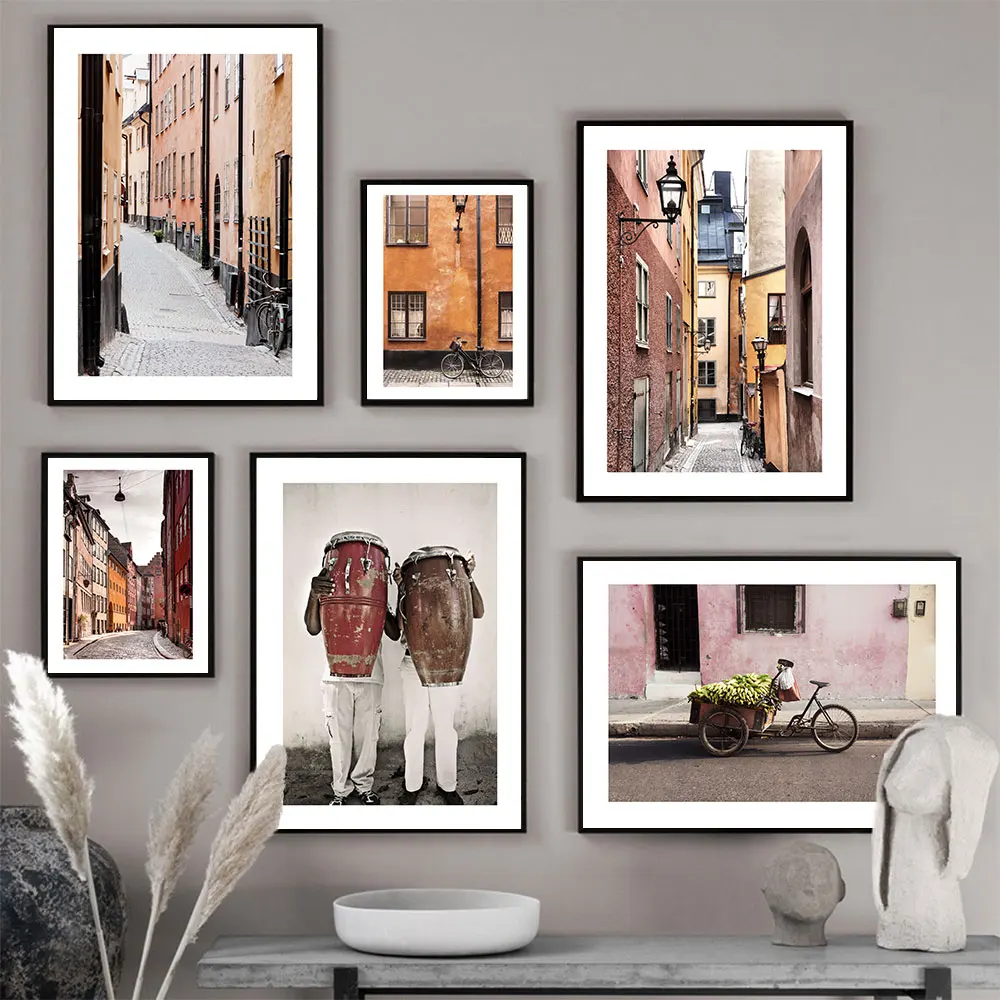 

Vintage Copenhagen Stockholm Poster Prints Old Town Canvas Paintings Modern Building Wall Art Pictures Street Living Room Decor