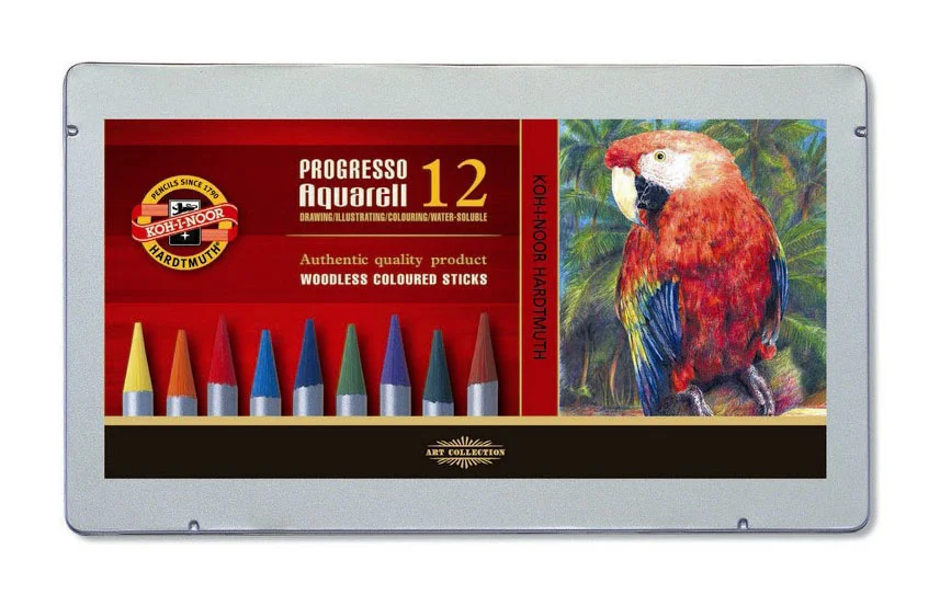 Карандаши цветные Koh-I-Noor Progresso Aquarell 8782 8782012001PL, акварель, круглые, серый 12 цветов