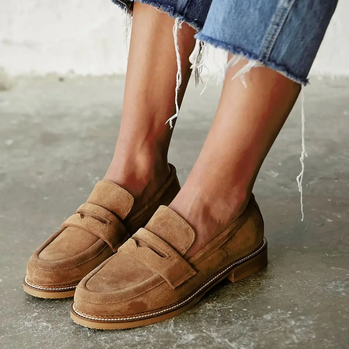 

Sonne Real Leather Suede Flat Sole Loafer Nude Sand Black Comfortable Simple Stylish Casual Shoes