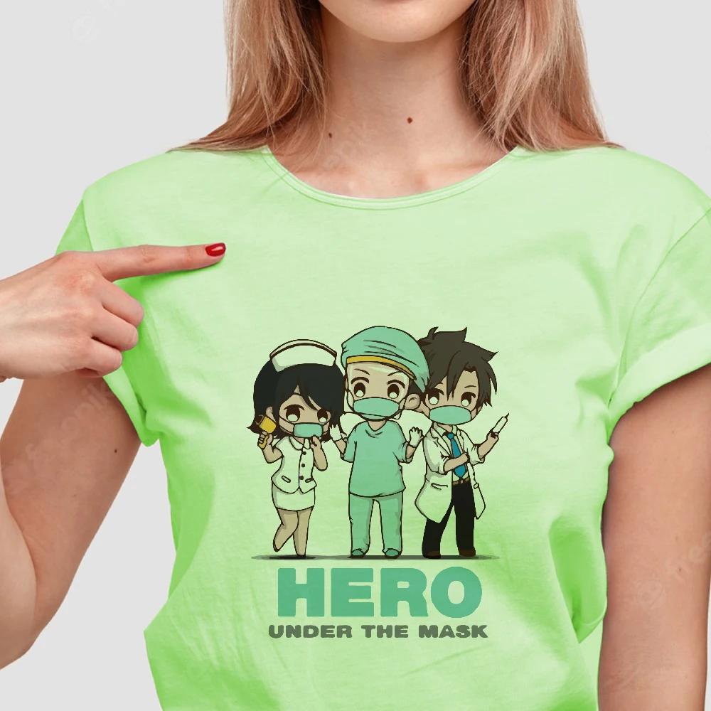 

Comic Nurse Love Epidemic Prevention Doctor Women Print T-shirt Girl Y2K Short Sleeve Tees Tops 90S Sweetshirts Female Harajuku