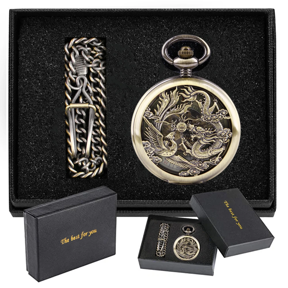 Dragon and Phoenix Chengxiang Peace and Love Mechanical Pocket Watch Fashion Chinese Style Men's Necklace Pendant