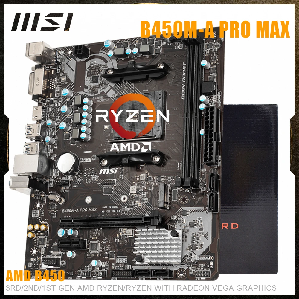 

Разъем AM4 MSI B450M-A PRO MAX материнская плата 128 ГБ DDR4 PCI-E 4,0 M.2 AMD RYZEN R3 R5 ЦП оверлок AMD B450 плакат-мама AM4
