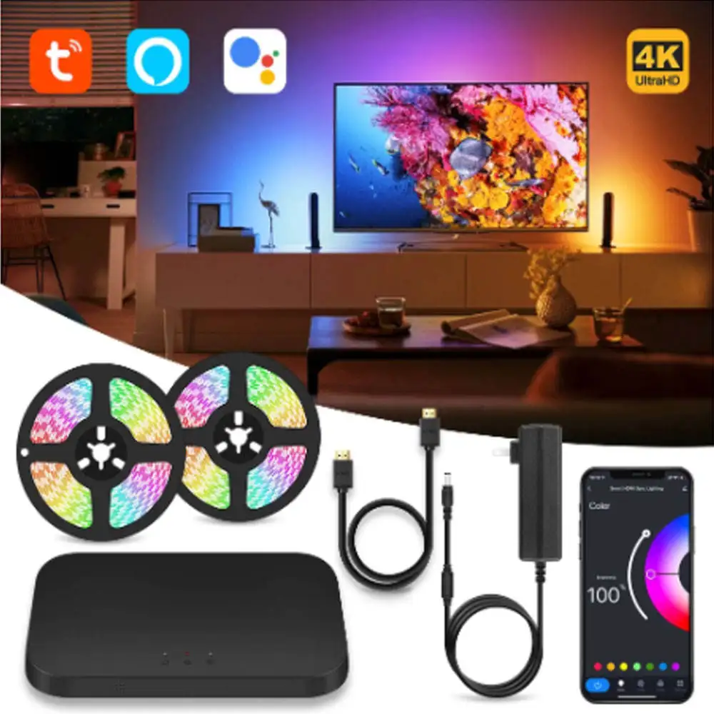 Tuya APP Control Smart Ambient Light Fancy Sync Box LED Backlight Strips Immersion TV Smart Lighting HDMI Sync Box with TV