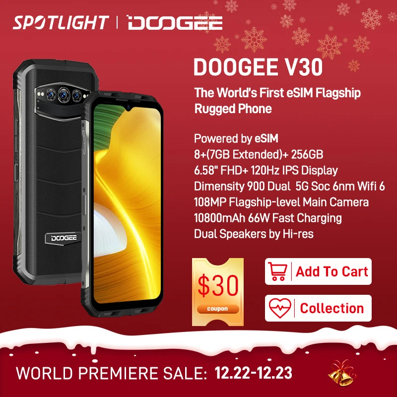 Смартфон DOOGEE V30 eSIM, двойные динамики, 8 + 256 ГБ, 900 дюйма, 6,58 МП, 120 мАч - Апрельский топ товаров с Али
