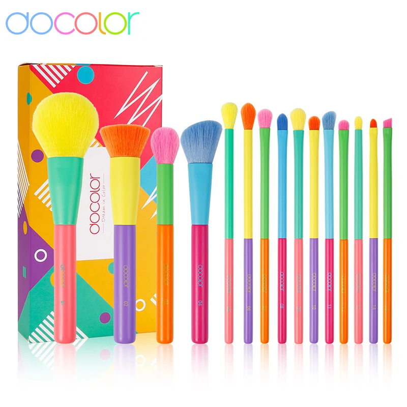 Docolor Colorful Makeup brushes set Cosmetic Foundation Powder Blush Eyeshadow Face Kabuki Blending Make up Brushes Beauty Tool