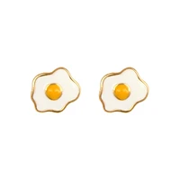 cute poached egg stud earrings kawaii egg food earrings for women