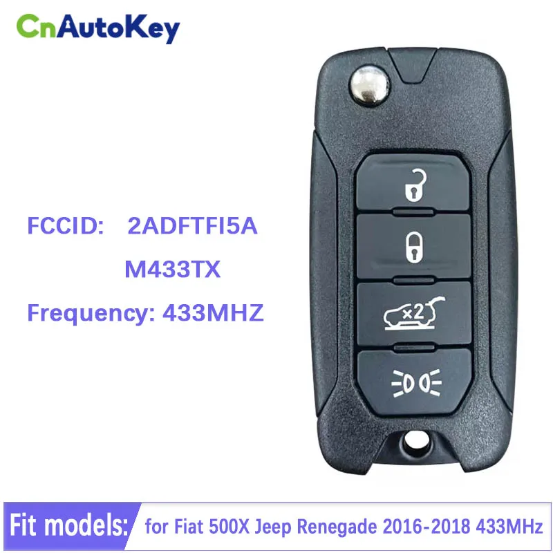 

CN086048 OEM For Fiat 500X Jeep Renegade 2016-2018 3 Buttons Flip Folding Remote Key 433MHz Megamos AES MQB Chip 2ADFTFI5AM433TX