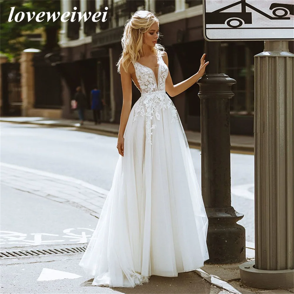 Платье женское свадебное с V-образным вырезом кружевом и аппликацией |