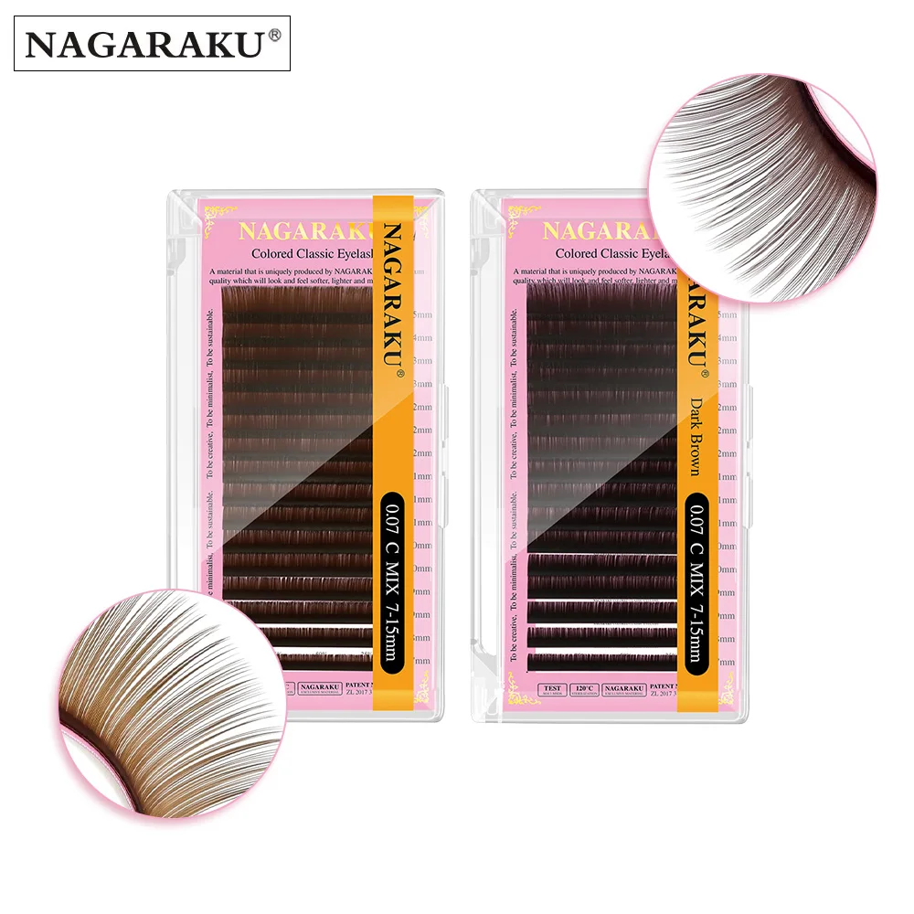 Фото NAGARAKU Микс Коричневые Ресницы Для Наращивания Макияж Микс 7-15mm 20 Линий Легкие Натуральные Мягкие Ресницы Высококачественная Синтетическая Норка №1