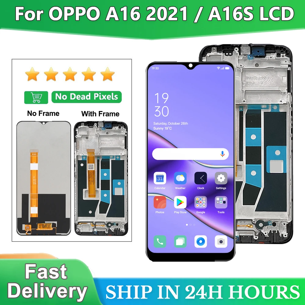 6 52-дюймовый ЖК-дисплей для Oppo A16 A16S сенсорный CPH2269 CPH2271 замена дисплея с рамкой